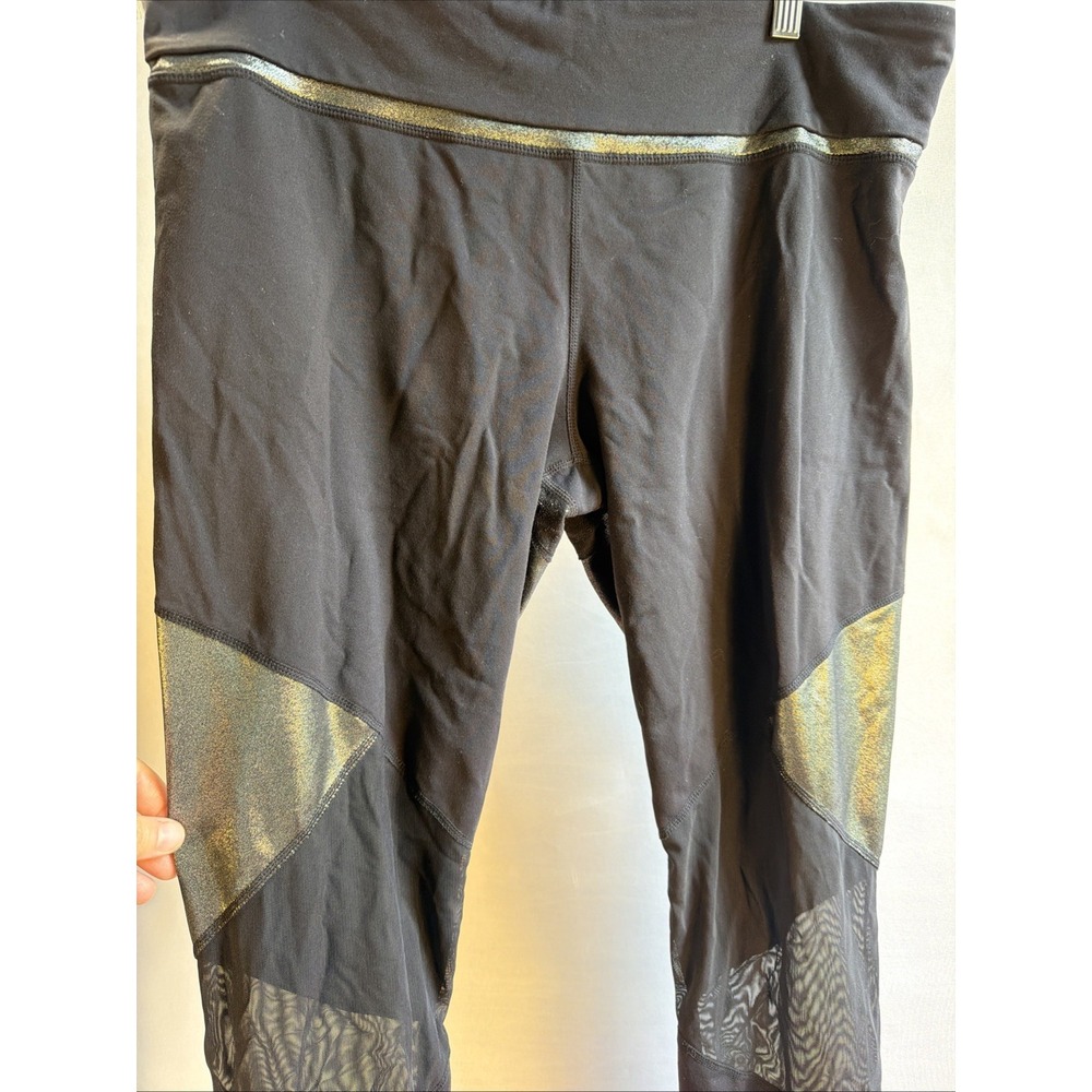 JoyLab Metallic Mesh Leggings Black Silve Shimmer Workout Pants Women's Size XXL